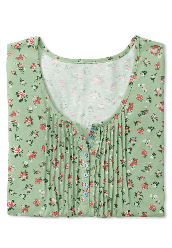 7-Day Three-Quarter Sleeve Pintucked Henley Tunic image number 4