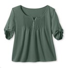 7-Day Three-Quarter Sleeve Pintucked Henley Tunic image number null