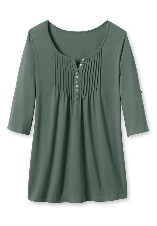 7-Day Three-Quarter Sleeve Pintucked Henley Tunic image number 2