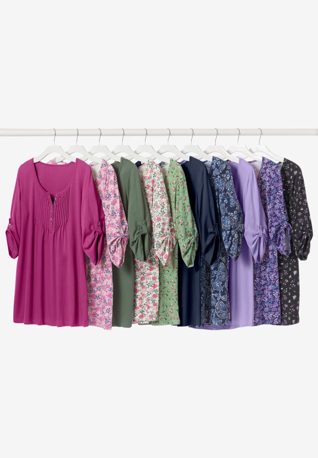 7-Day Three-Quarter Sleeve Pintucked Henley Tunic image number 1