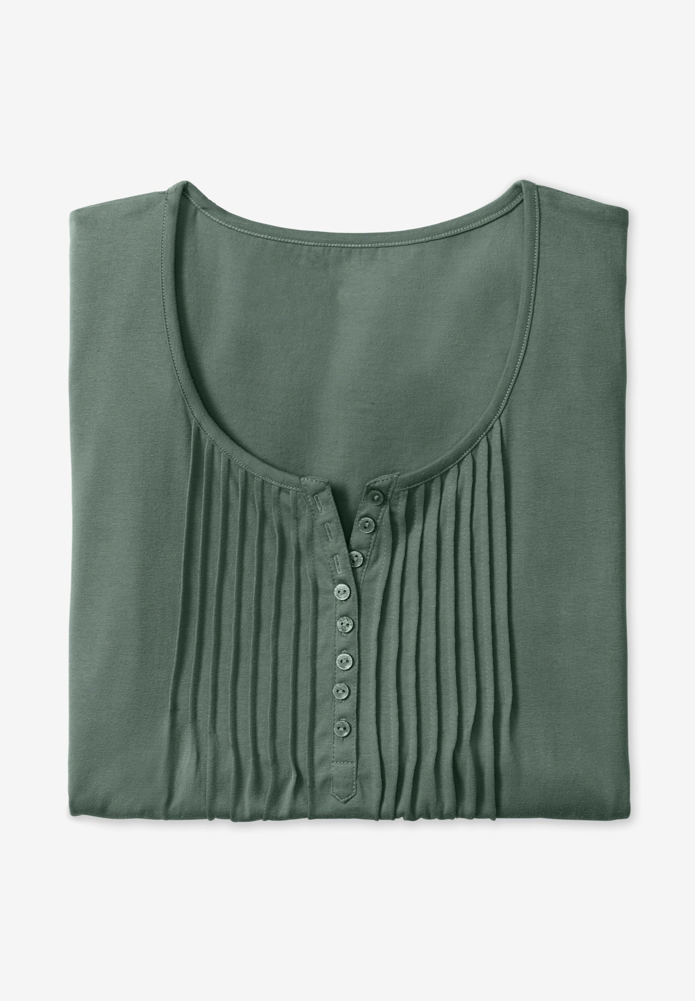 新品　TUNIC TAILORED TOP Plus Size Pintucked Henley Tunic 3/4 Sleeve, Black Soft Iris