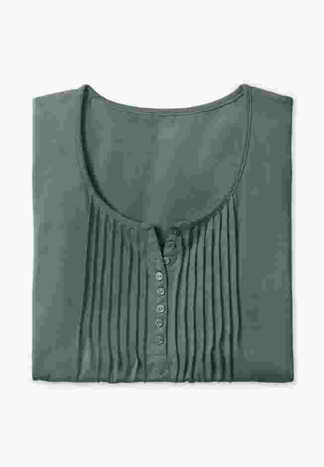 7-Day Three-Quarter Sleeve Pintucked Henley Tunic image number 4