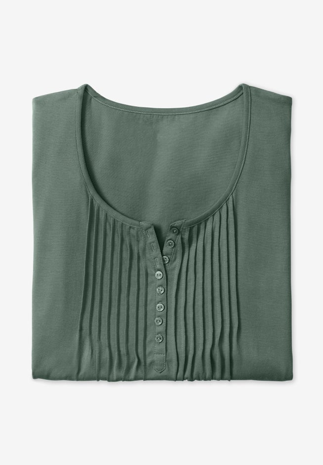 7-Day Three-Quarter Sleeve Pintucked Henley Tunic image number 2