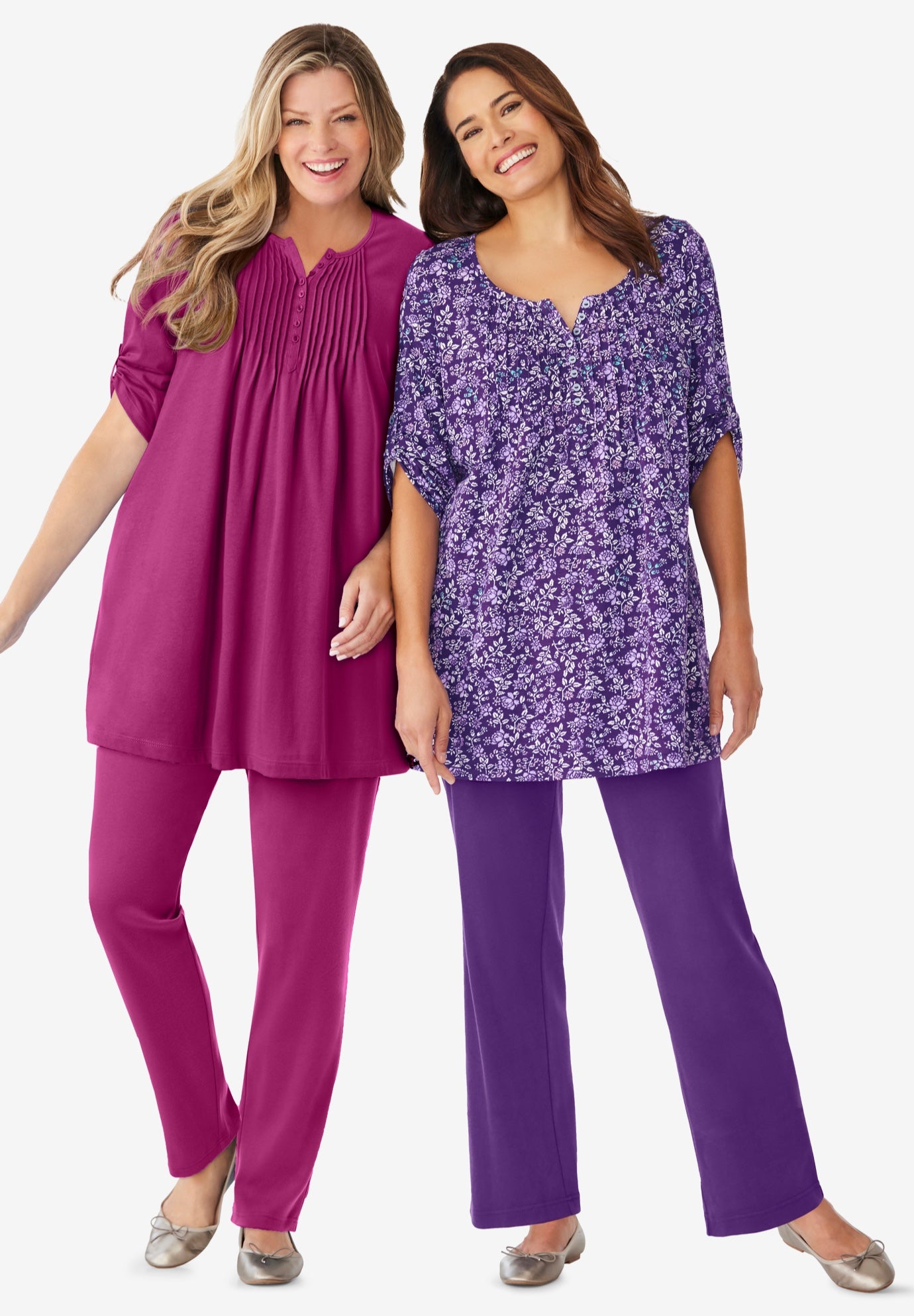 7-Day Three-Quarter Sleeve Pintucked Henley Tunic image number 4