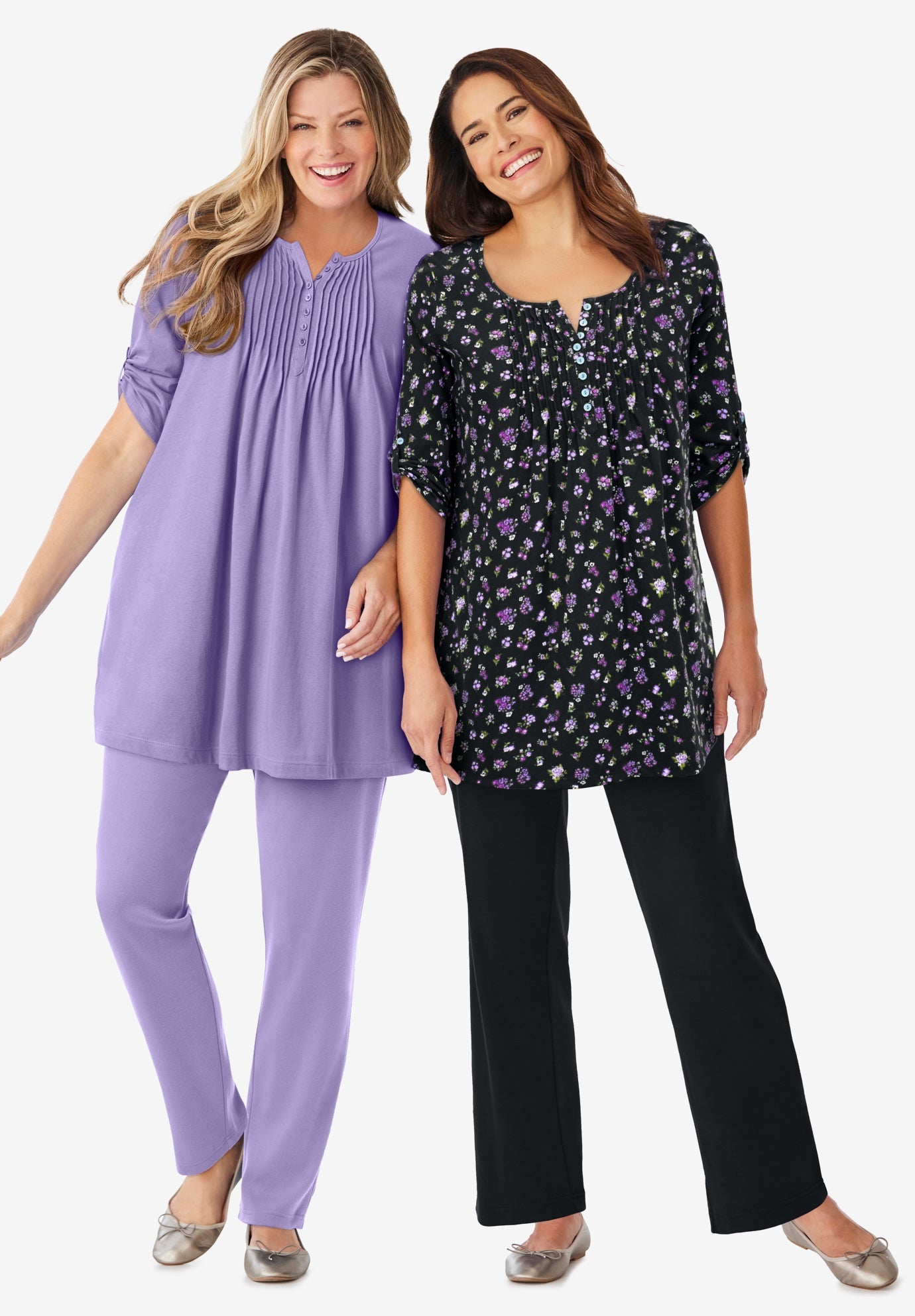 7-Day Three-Quarter Sleeve Pintucked Henley Tunic image number 5