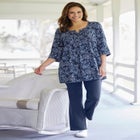 7-Day Three-Quarter Sleeve Pintucked Henley Tunic image number null