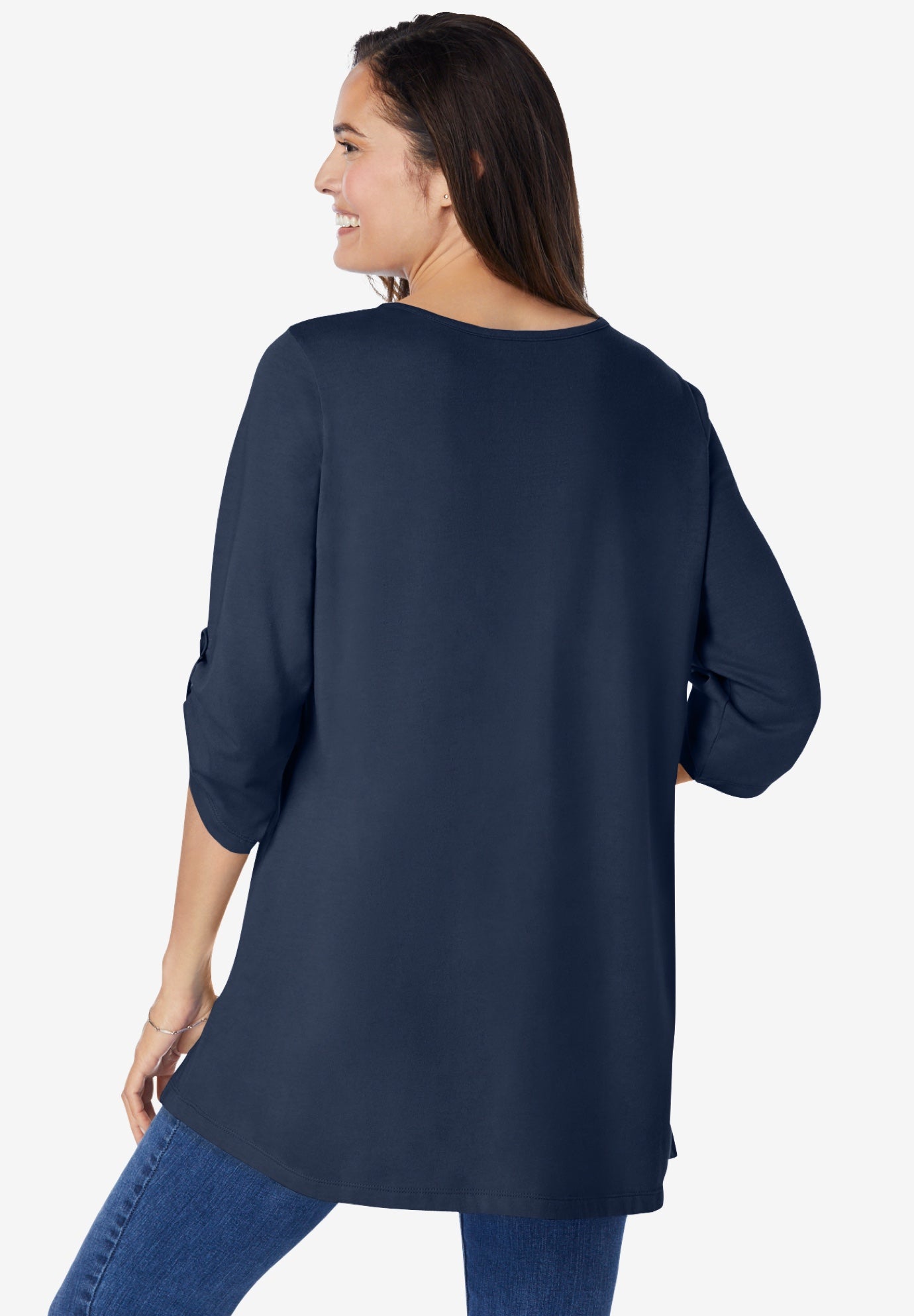 7-Day Three-Quarter Sleeve Pintucked Henley Tunic image number 3