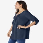 7-Day Three-Quarter Sleeve Pintucked Henley Tunic image number null