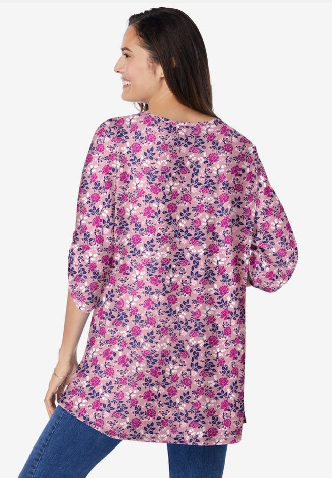 7-Day Three-Quarter Sleeve Pintucked Henley Tunic image number 1