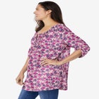 7-Day Three-Quarter Sleeve Pintucked Henley Tunic image number null