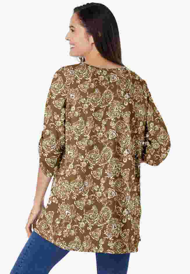 7-Day Three-Quarter Sleeve Pintucked Henley Tunic image number 1