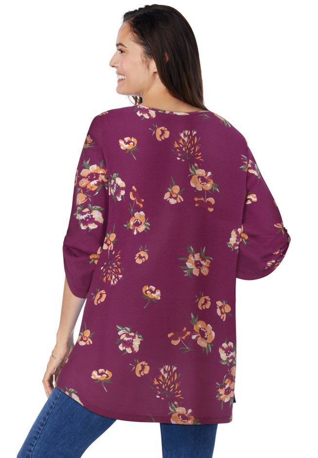 7-Day Three-Quarter Sleeve Pintucked Henley Tunic image number 1