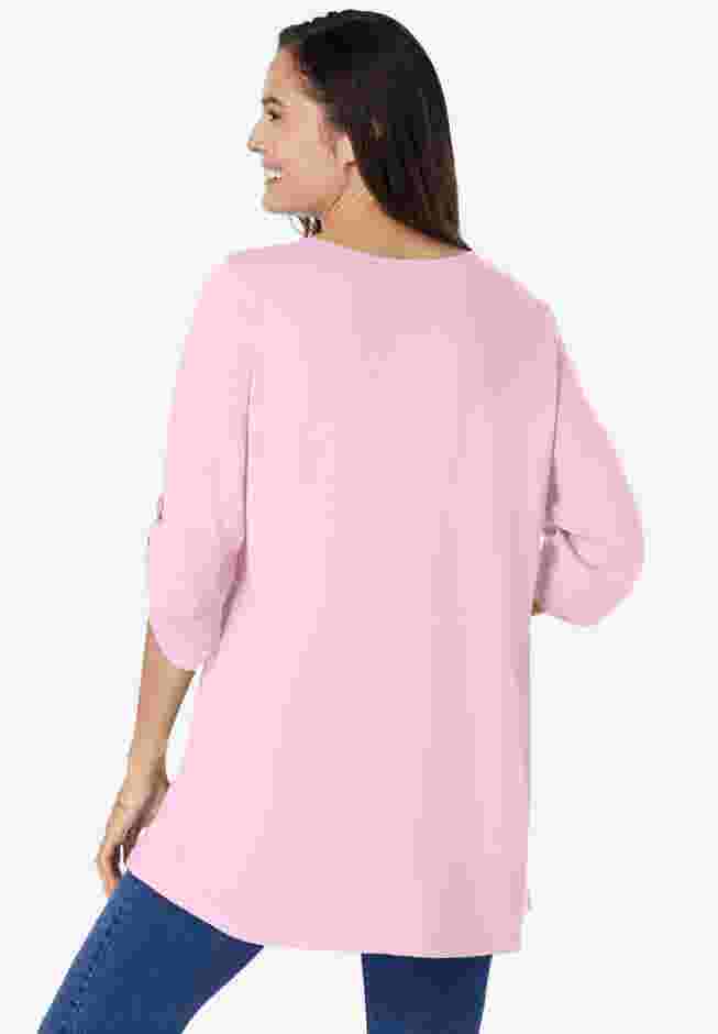 7-Day Three-Quarter Sleeve Pintucked Henley Tunic image number 1