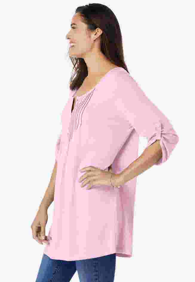7-Day Three-Quarter Sleeve Pintucked Henley Tunic image number 2
