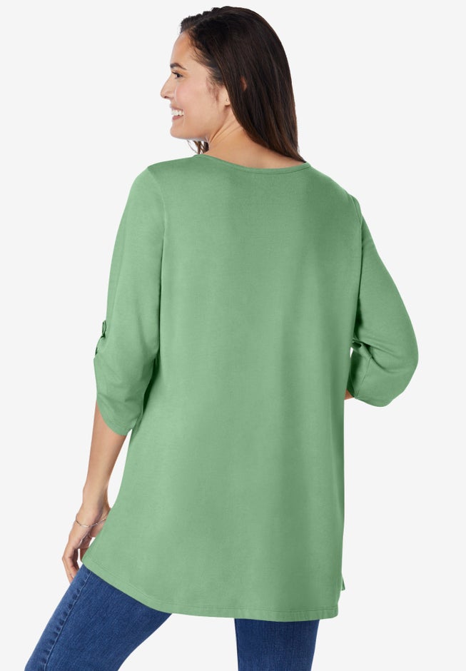7-Day Three-Quarter Sleeve Pintucked Henley Tunic image number 3