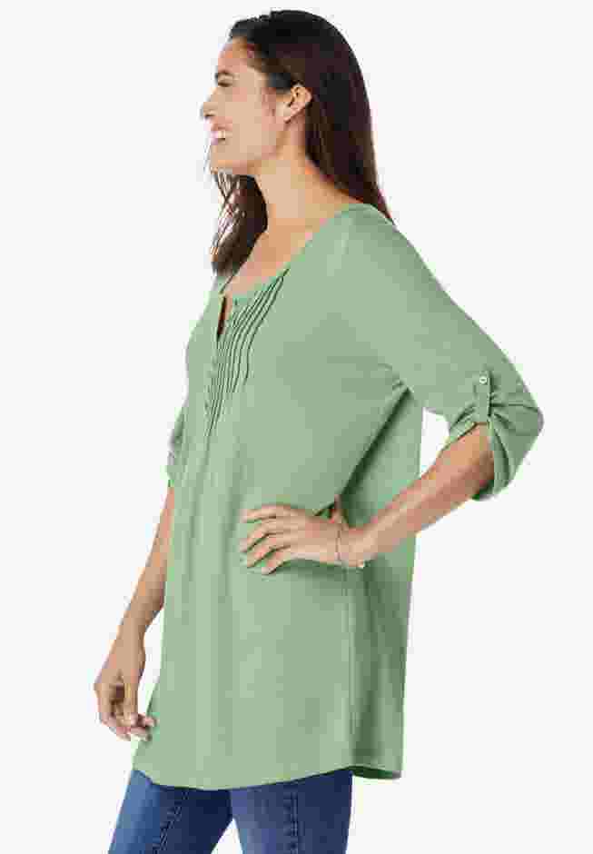 7-Day Three-Quarter Sleeve Pintucked Henley Tunic image number 2