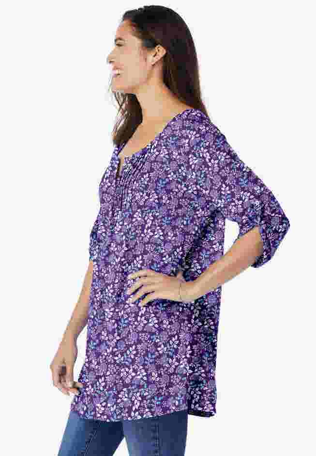 7-Day Three-Quarter Sleeve Pintucked Henley Tunic image number 2