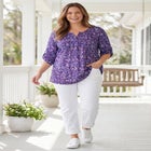 7-Day Three-Quarter Sleeve Pintucked Henley Tunic image number null
