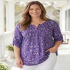 7-Day Three-Quarter Sleeve Pintucked Henley Tunic image number null