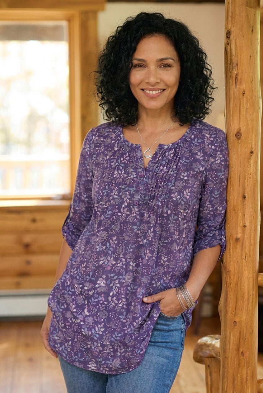 Three-Quarter Sleeve Pintuck Henley Tunic image number 0