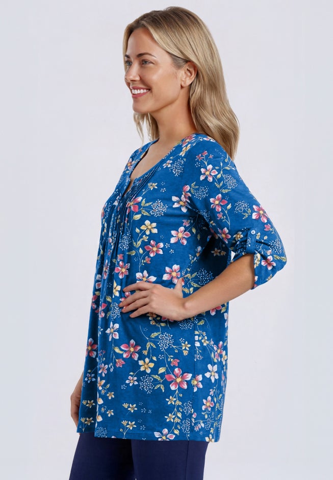 7-Day Three-Quarter Sleeve Pintucked Henley Tunic image number 2