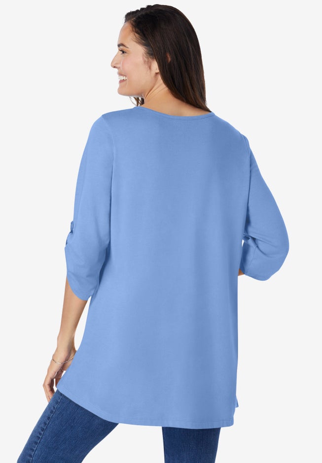 7-Day Three-Quarter Sleeve Pintucked Henley Tunic image number 1