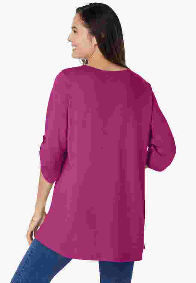 7-Day Three-Quarter Sleeve Pintucked Henley Tunic image number 1