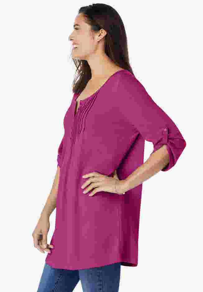 7-Day Three-Quarter Sleeve Pintucked Henley Tunic image number 2