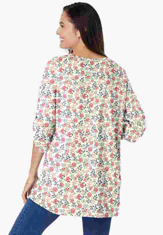 7-Day Three-Quarter Sleeve Pintucked Henley Tunic image number 1