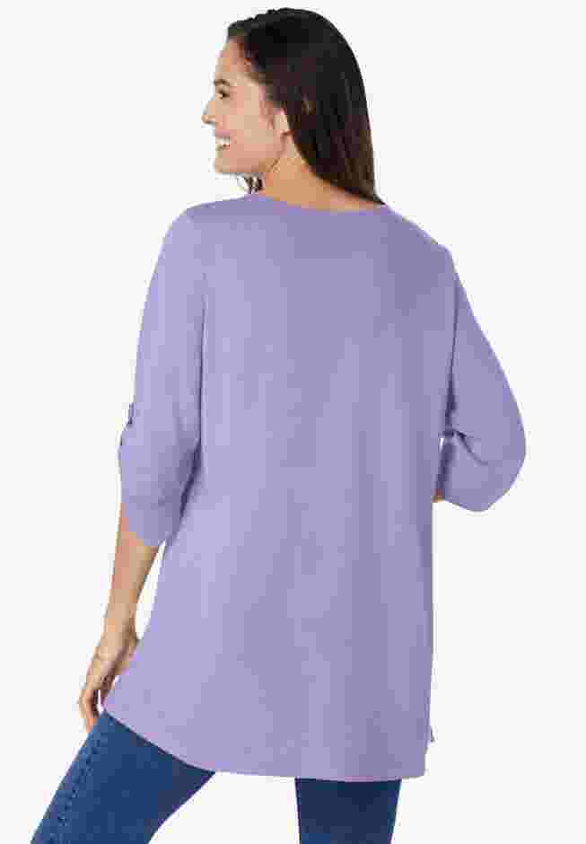 7-Day Three-Quarter Sleeve Pintucked Henley Tunic image number 1
