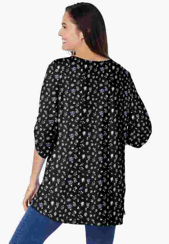 7-Day Three-Quarter Sleeve Pintucked Henley Tunic image number 1
