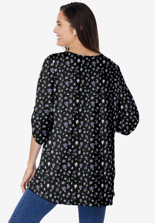 7-Day Three-Quarter Sleeve Pintucked Henley Tunic image number 1