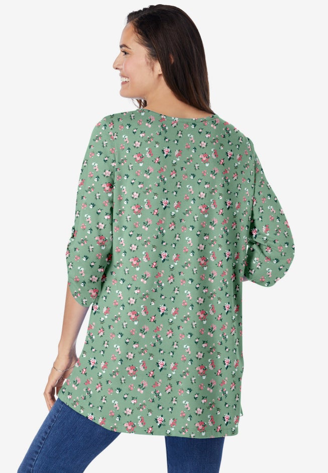 7-Day Three-Quarter Sleeve Pintucked Henley Tunic image number 2