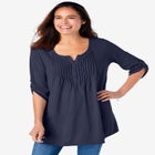 7-Day Three-Quarter Sleeve Pintucked Henley Tunic image number null