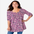 7-Day Three-Quarter Sleeve Pintucked Henley Tunic image number null