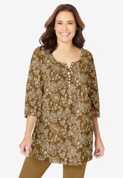 7-Day Three-Quarter Sleeve Pintucked Henley Tunic