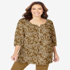 7-Day Three-Quarter Sleeve Pintucked Henley Tunic image number null