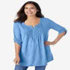 7-Day Three-Quarter Sleeve Pintucked Henley Tunic image number null
