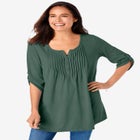 7-Day Three-Quarter Sleeve Pintucked Henley Tunic image number null