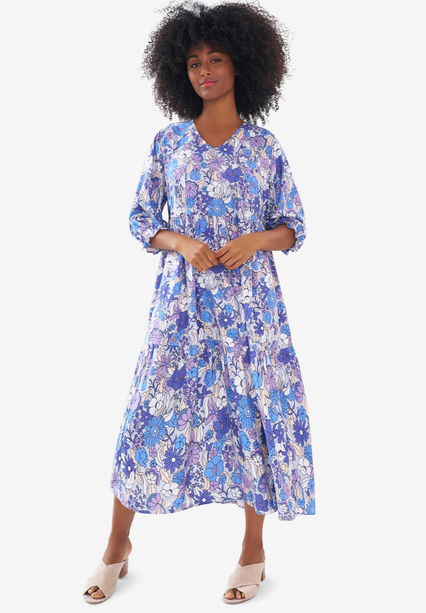 V-Neck Tiered Midi Dress image number 0