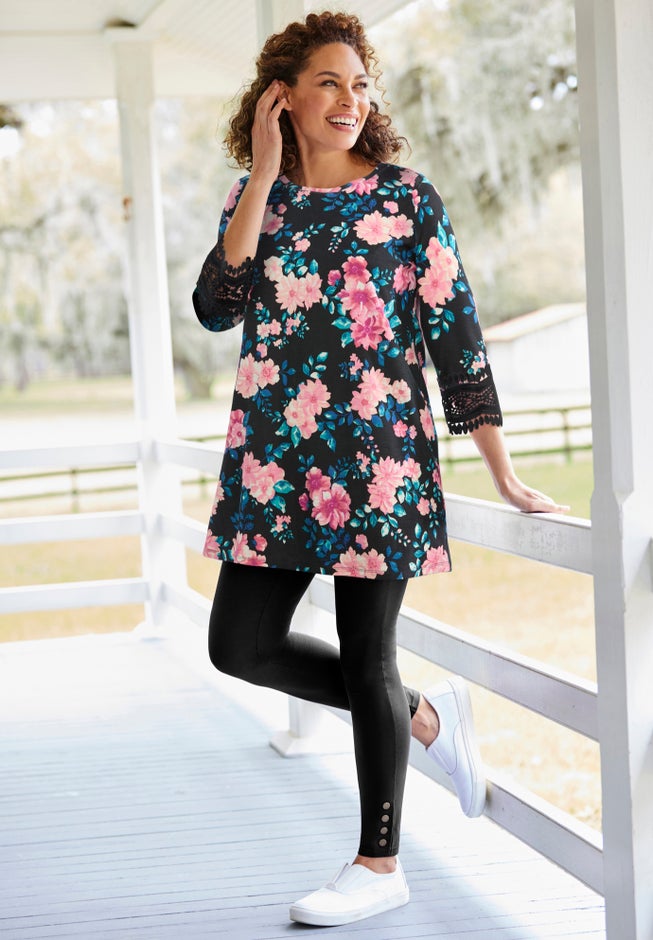 Crochet-Trim Three-Quarter Sleeve Tunic image number 5