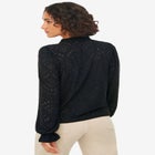 Long Sleeve Knit Eyelet Top With Keyhole Neckline image number null