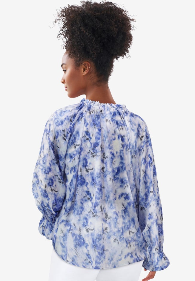 Keyhole Ruffle Trim Blouse image number 1