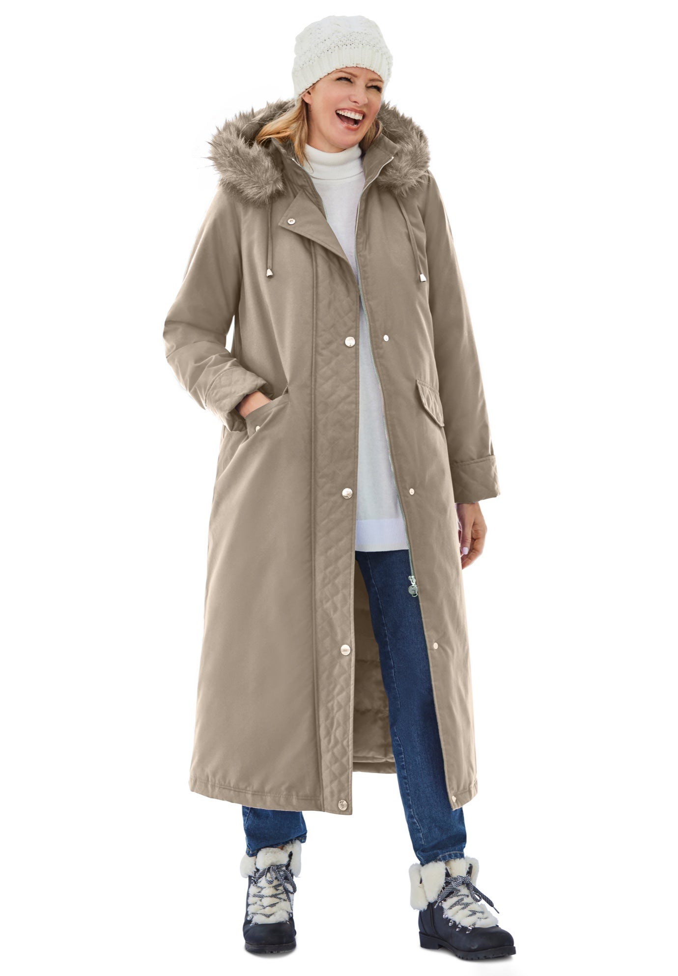 Long Hooded DTM Faux Down Parka Coat image number 0