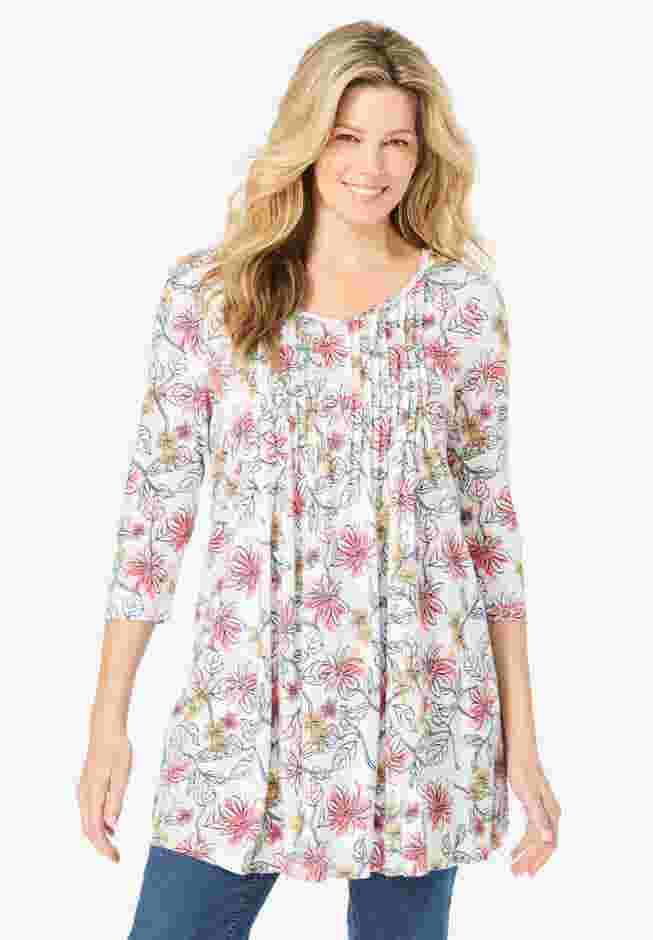 V-Neck Pintucked Tunic image number 0