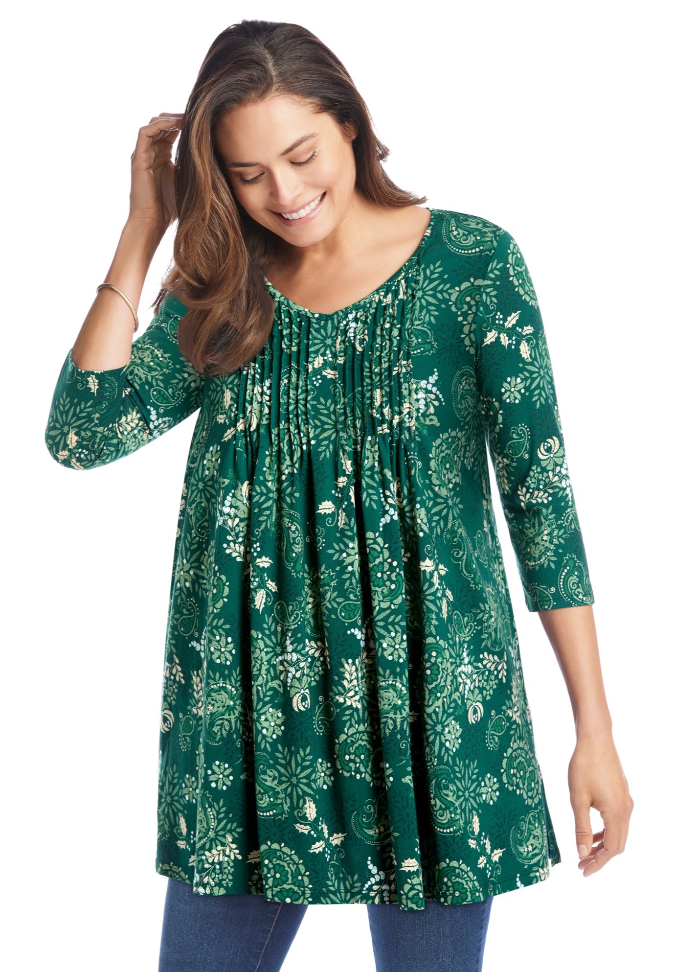 V-Neck Pintucked Tunic image number 0