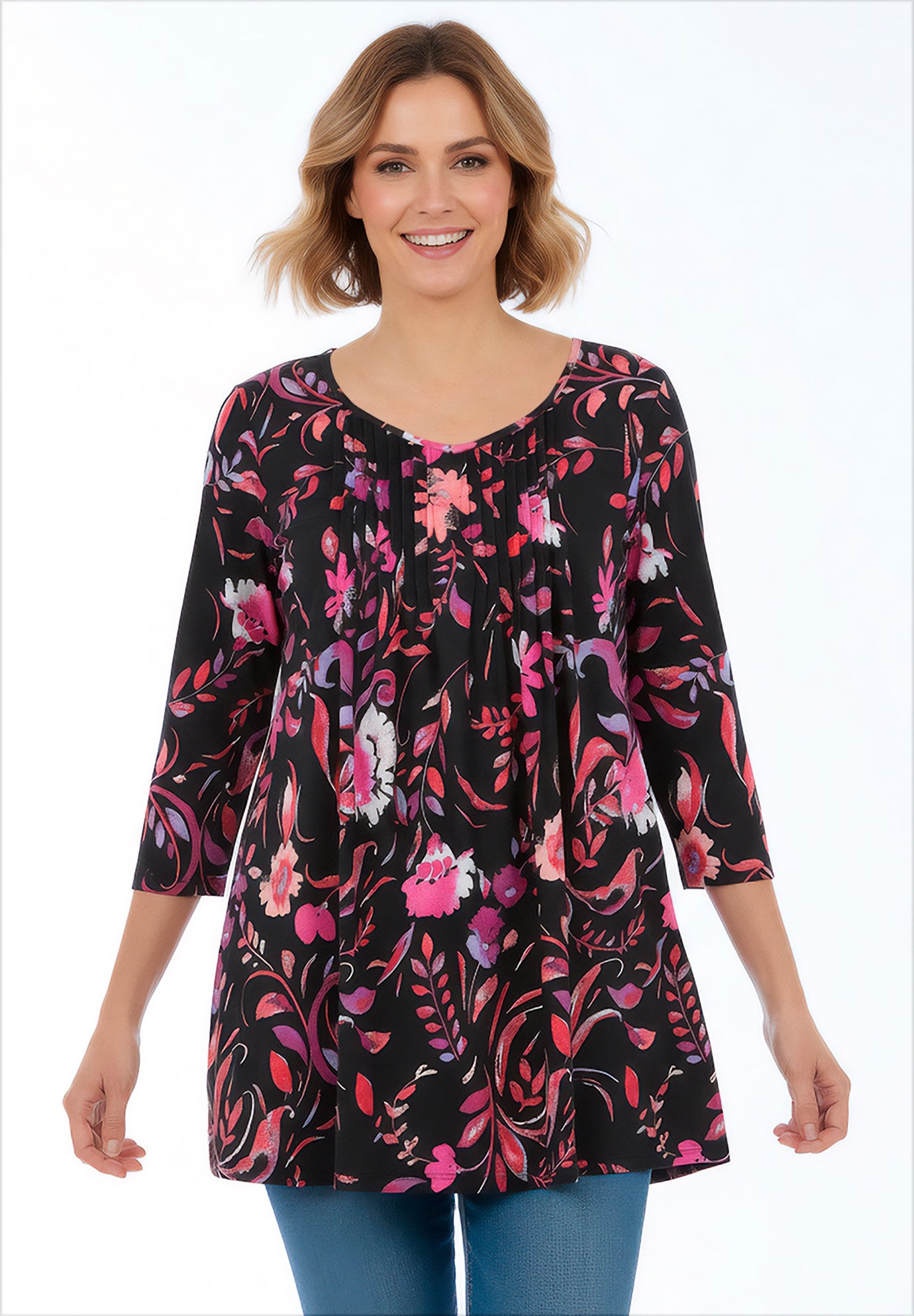 V-Neck Pintucked Tunic image number 0