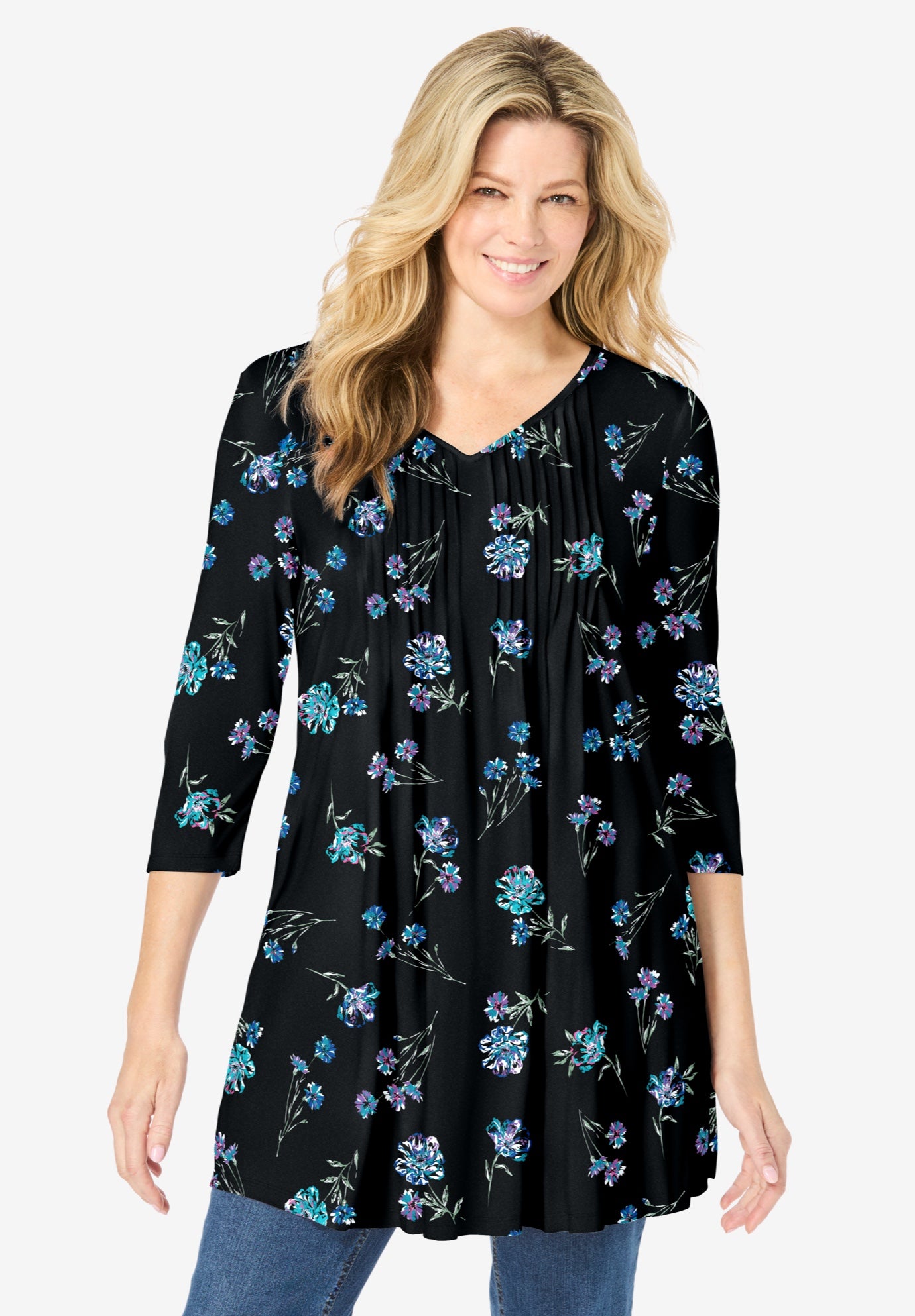 V-Neck Pintucked Tunic image number 0