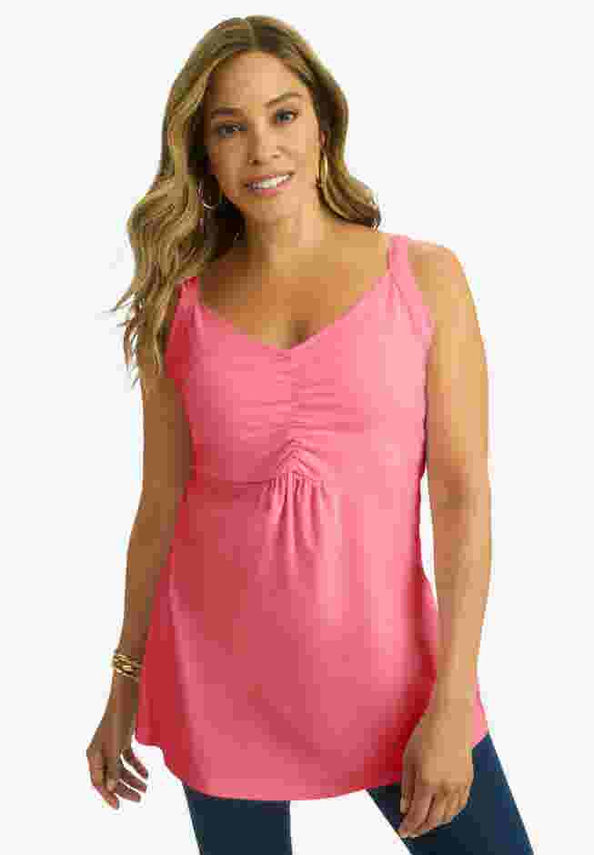 Stretch Cotton Shirred Tank image number 0