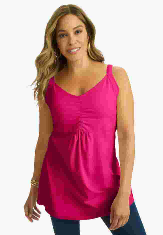 Stretch Cotton Shirred Tank image number 0